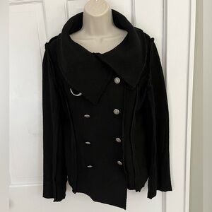 Soft Surroundings Black Double Breasted Boiled Wool Moto Jacket Size XS